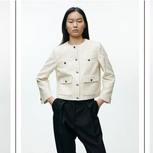 NWT ARKET Cropped Boucle Jacket Sz 6 Off White Textured Cotton Blend